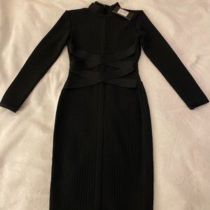 Long Sleeve, Midi, Bandage Dress- Black